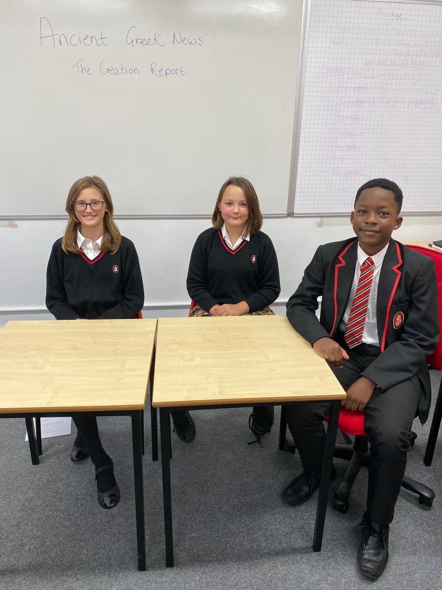 Our Year 7 's had great fun presenting '10pm News reports'  in their Classics lesson today. The reports were based on the Ancient Greek Creation myth, looking at how the Greeks thought the world came to be 🌎 #SJCRinspire