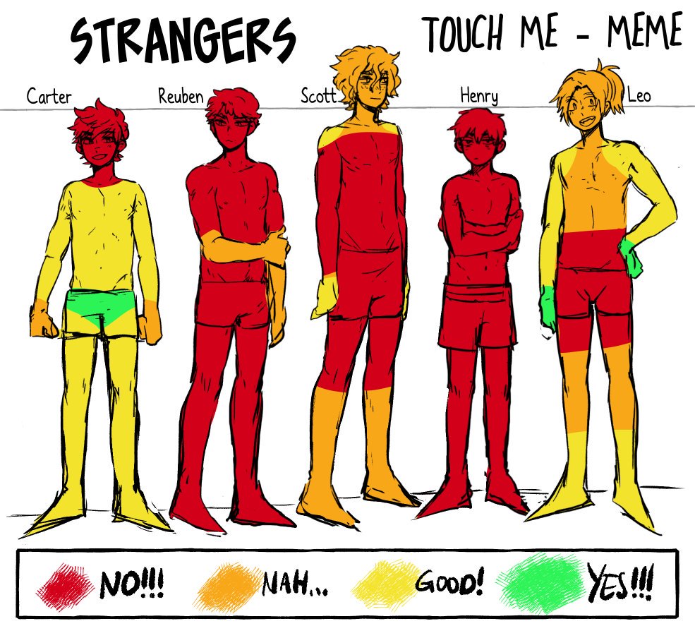 flamboYAAnt's tweet photo. I wanted to do a TOUCH-ME meme for a long time now, because thinking about this shows a lot about the character's social personalities! https://t.co/yijHwFNBPT