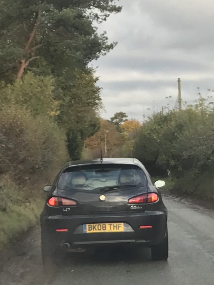 This Alpha driving kn*bhead overtook me on the wrong side of the approach to a t-junction without stopping then he forced two other cars (an old couple) into the verge passing them, then overtook on double whites! Joined the M6 at Stafford N came off at Junc 15 #dangerousdrivers