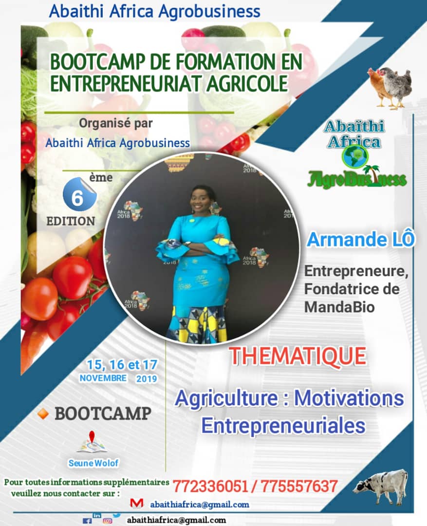 Vous manquez de cette #confiance en vous ou vous remettez les choses au lendemain pour vous lancer en #entrepreneuriat agricole ou encore vous abandonnez à la minute, rejoignez Armande LO au Bootcamp de formation en Entrepreneuriat Agricole du 15 au 17 Novembre à Seune Wolof....