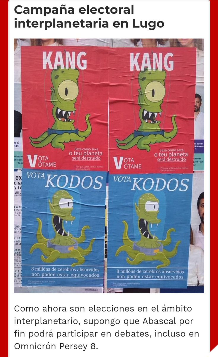 xkmalmenor's tweet photo. Votade malditos, votade #Lugo #VotadMalditos #VOTADcabrones #VotaConElCorazon #VotaDistinto #kang #kodos https://t.co/QvgDccUWIk