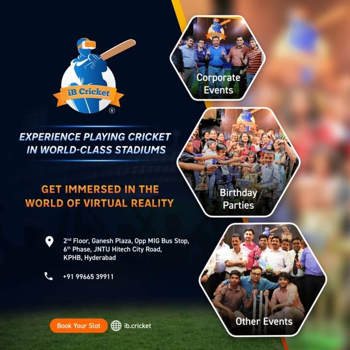 iBCricket_KPHB's tweet photo. Celebrate your special event with your Friends &amp; Families at iB Cricket Kukatpally. It could Corporate Event, Birthday party, Team Building  or any other.

For More details call : +91 99665 39911

#superstrikerchallenge #superstriker #kukatpallysuperstriker #virtualrealitycricket https://t.co/UXmuprtkIc