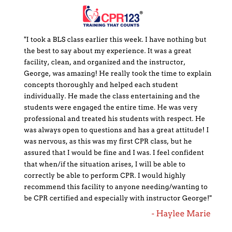 CPR123SA's tweet photo. At CPR123, we are proud to offer training that is not just informative and educational, but also fun and enjoyable! We love hearing from our satisfied customers 😀 Don't forget to leave us a review on Facebook (like Haylee did) or on Yelp!

#CPR123 #happycustomer #BLS https://t.co/fHm0119MLC