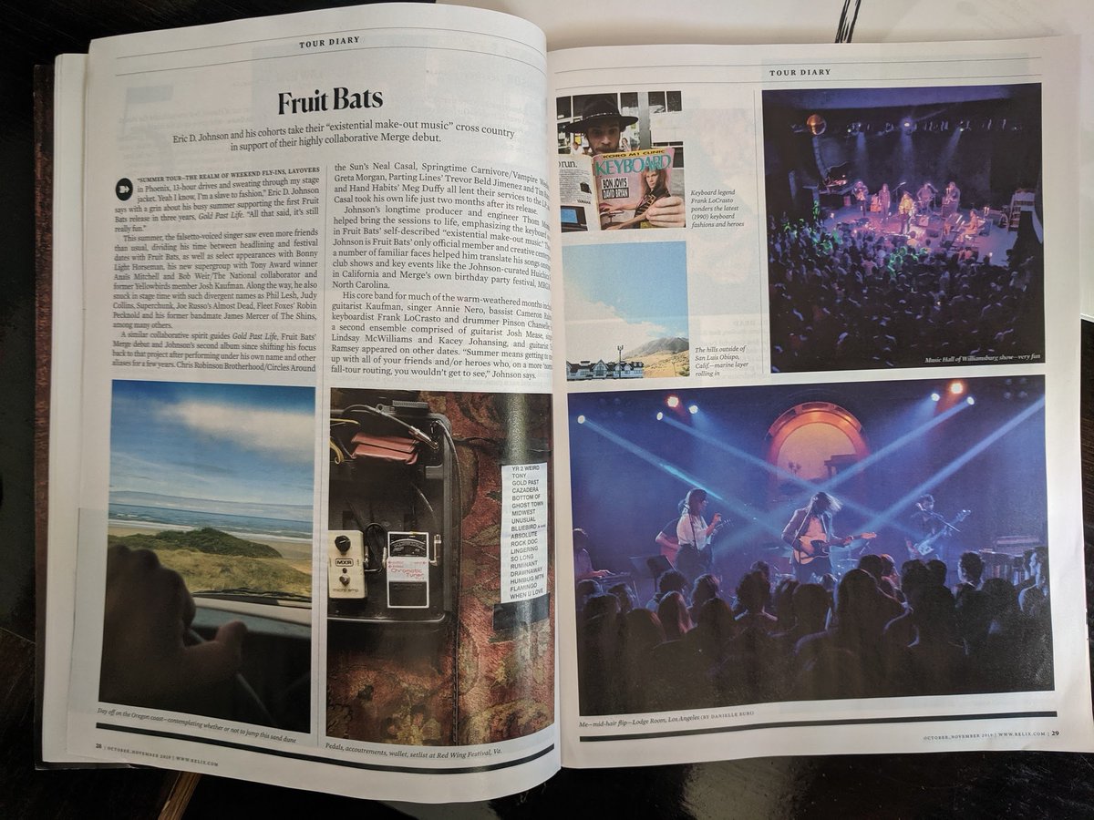 On tour now: <a href="/Fruit_Bats/">Fruit Bats</a>! 

Check out their Tour Diary in the latest issue of <a href="/RelixMag/">relix</a>. 🚐💨

Tonight at <a href="/ArtsRiot/">ArtsRiot</a> in Vermont
Tomorrow at <a href="/westcotttheater/">The Westcott Theater</a> in Syracuse
Sunday at <a href="/HorseshoeTavern/">The Horseshoe Tavern</a> in Toronto

More: mergerecords.com/tours?artists[…