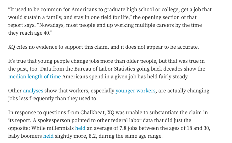 7/Well at the least, aren't millennials changing jobs more? Nope. The opposite. (People often confuse an age effect with a generational effect.)  https://www.chalkbeat.org/posts/us/2019/11/06/xq-new-york-city-schools-future-of-work/