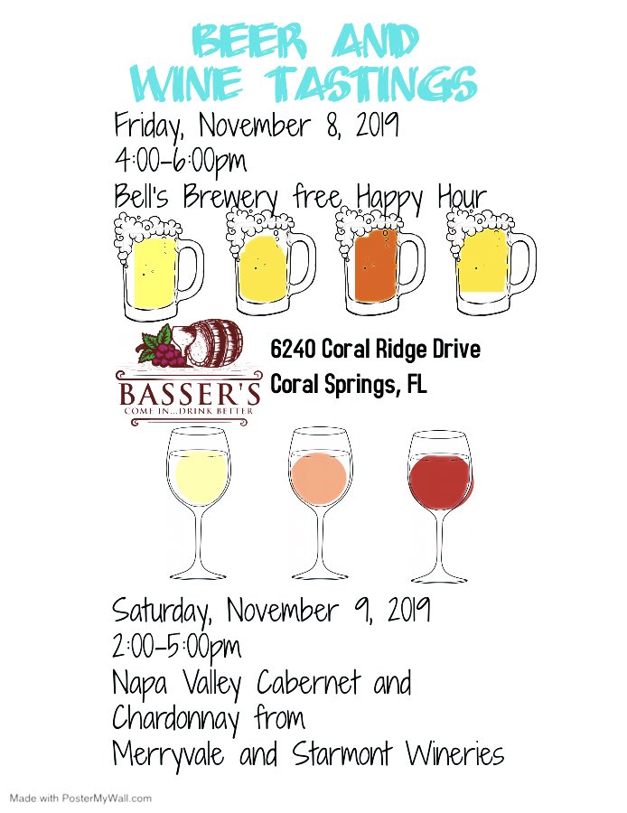 2 tastings this weekend. Today, 4:00-6:00 <a href="/BellsBrewery/">Bell's Brewery</a> will be in house tasting their amazing beers. Tomorrow, 2:00-5:00, <a href="/Merryvale/">Merryvale Vineyards</a> and <a href="/StarmontWinery/">Starmont Winery</a> will be in house sharing their fabulous wines! #comeindrinkbetter #basserscraftbeer #bassersfinewine