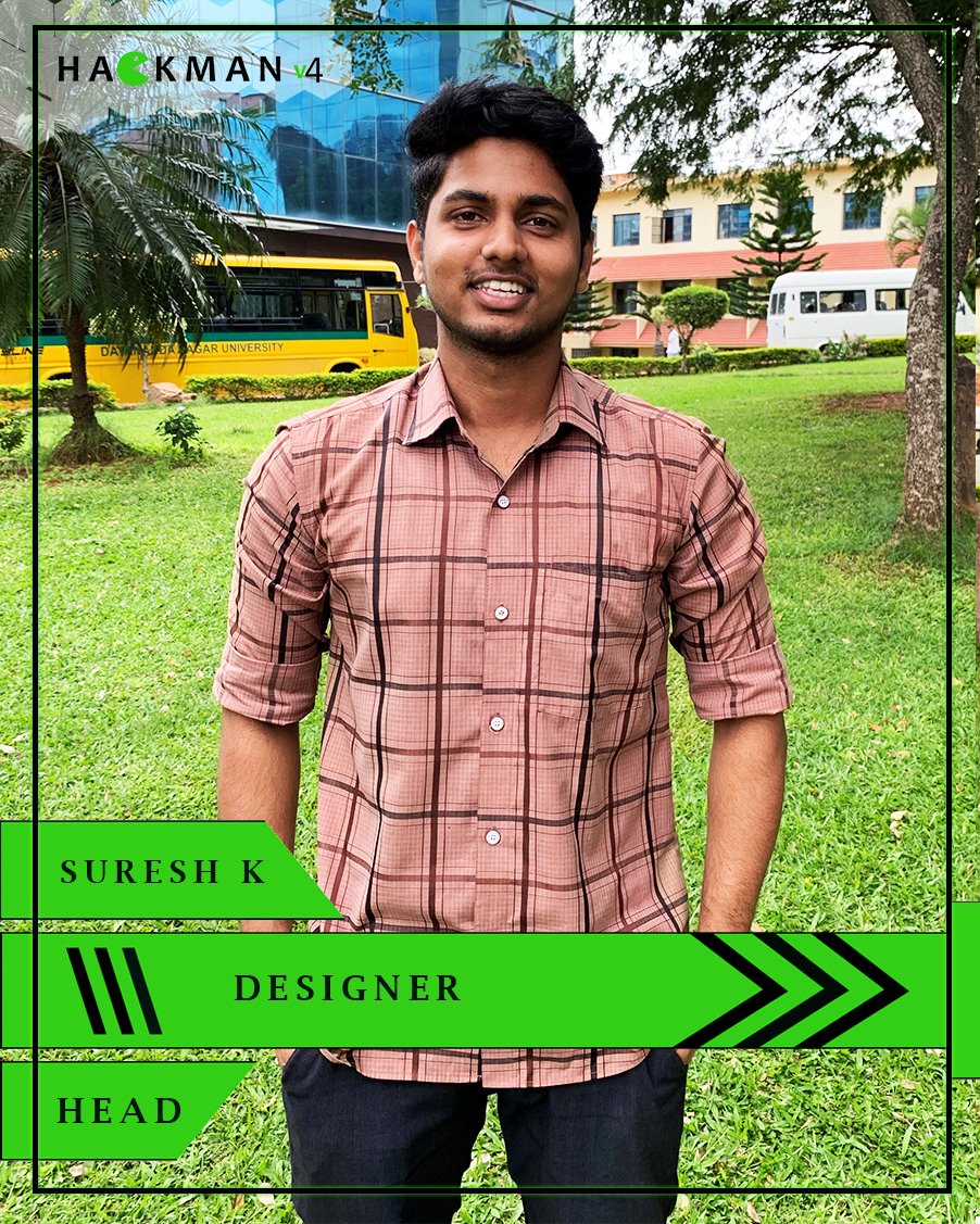 WeAreHackman's tweet image. @iboy_21_ 
Design Head

#TeamHackman #dayanandasagarcollegeofengineering #hackathons  #hackman  #coder #coding #opentheme  #24hrhackathon
#Hackmanv4 #designer