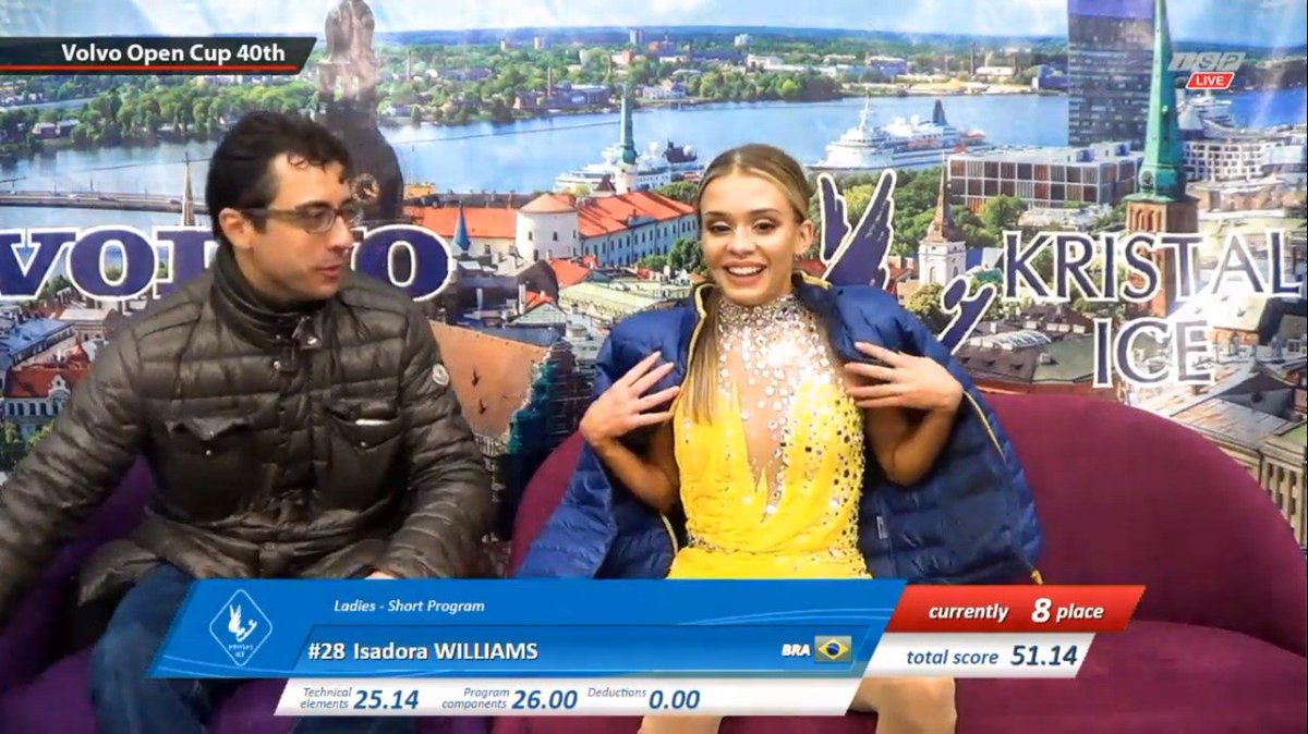 CBDGbr's tweet photo. A brasileira @IsadoraBrasil8 ficou na oitava colocação no programa curto da Volvo Open Cup. Neste sábado, tem o longo! Vai, Brasil! 🇧🇷

#icebrasil #patinaçãoartística #figureskating #isadorawilliams #volvoopencup https://t.co/NwW6rkDHq5