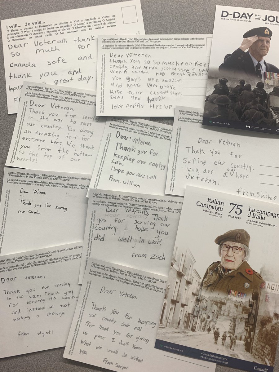 Ms_MacKenzie8's tweet photo. Some heartfelt thank you postcards for Veterans from Grade 5 #veteransweek #thankyou #remembranceday @basinviewdrive https://t.co/JyX2J0wqXF