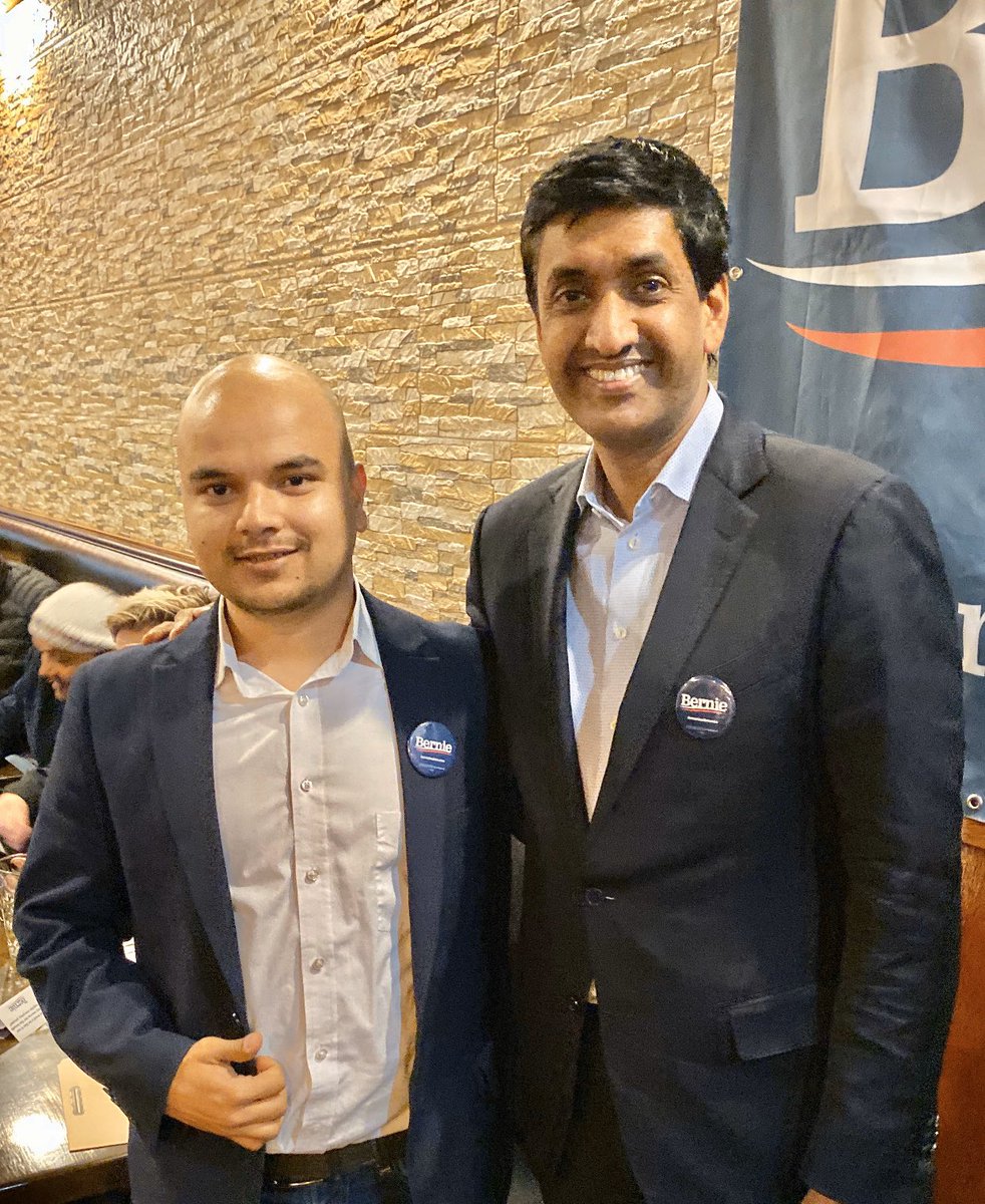 tilakniroula's tweet photo. 'A Future to Believe In’ - @BernieSanders! Pleasure meeting with the young and vibrant Congressman @RoKhanna! 
Senator Sander is a once in a lifetime candidate and his campaign is about the needs of the American people and addressing the severe crises that we face today. https://t.co/RZIzIczej8