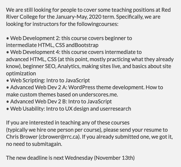 AliciaRTweets's tweet image. We are looking for web design/development instuctors for Red River College #job #webdesignjob
