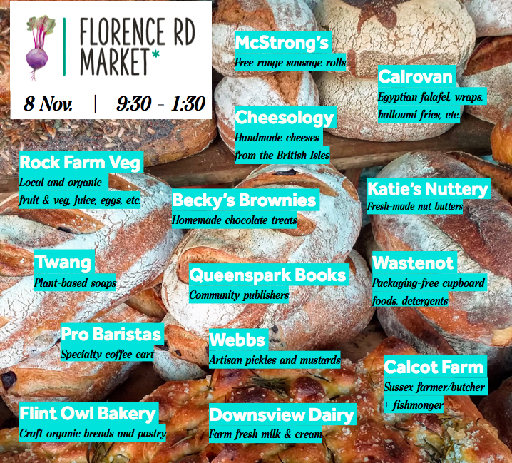 FloRoadMarket's tweet photo. Super full of great trader tomorrow, including the new @QSBooks with the local tales, the great Cairovan falafel, all of the @RockFarmVeg pumpkins and of course THIS BREAD. Sheesh! @FlintOwlBakery https://t.co/hnwGPjb0WP