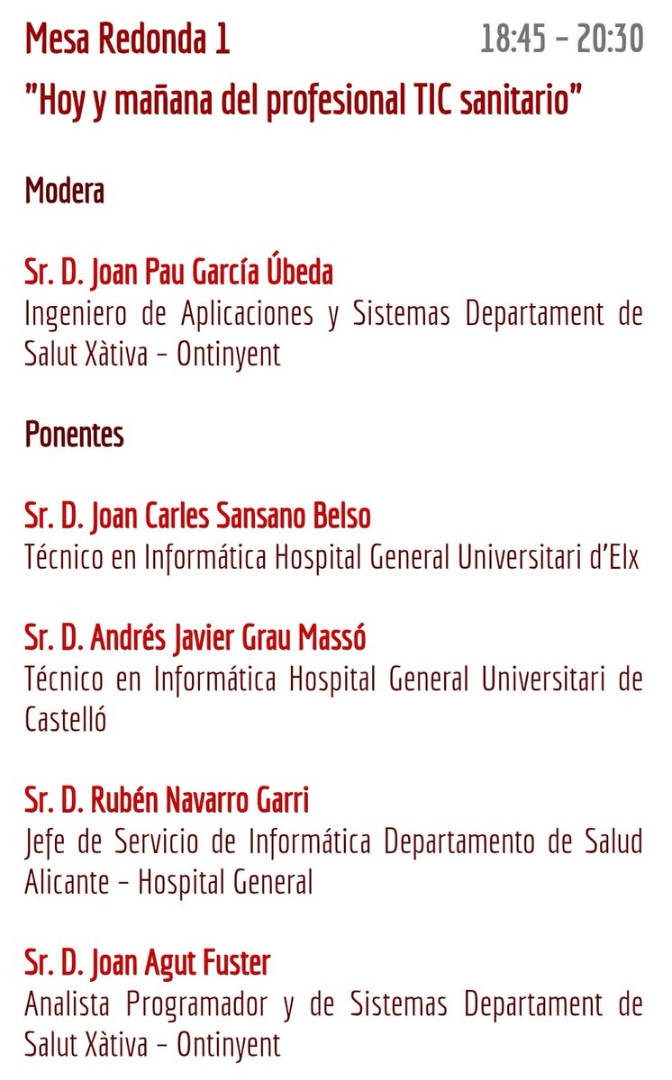 En #XIJTAVISA arranca la primera mesa "Hoy y mañana del Profesional TIC Sanitario"...