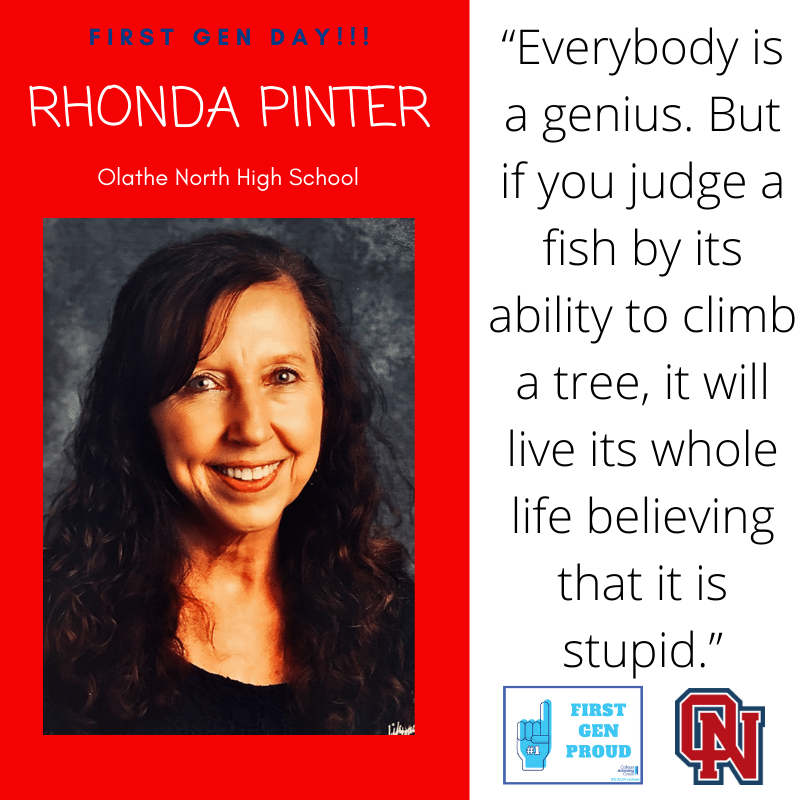 OlatheNorthCCC's tweet photo. “Everybody is a genius. But if you judge a fish by its ability to climb a tree, it will live its whole life believing that it is stupid.” -Albert Einstein #firstGenDay #CACFirstGen https://t.co/2VDxBKsnmN