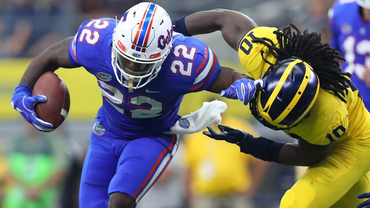 UF opened the 2017 season vs UM in “Color Rush” uniforms. Florida wore an all-blue uniform with all-blue accessories and the white helmet in a 33-17 lossContrary to what many reported, this wasn't a new combo for the Gators as they previously wore the combo against USC in 2016