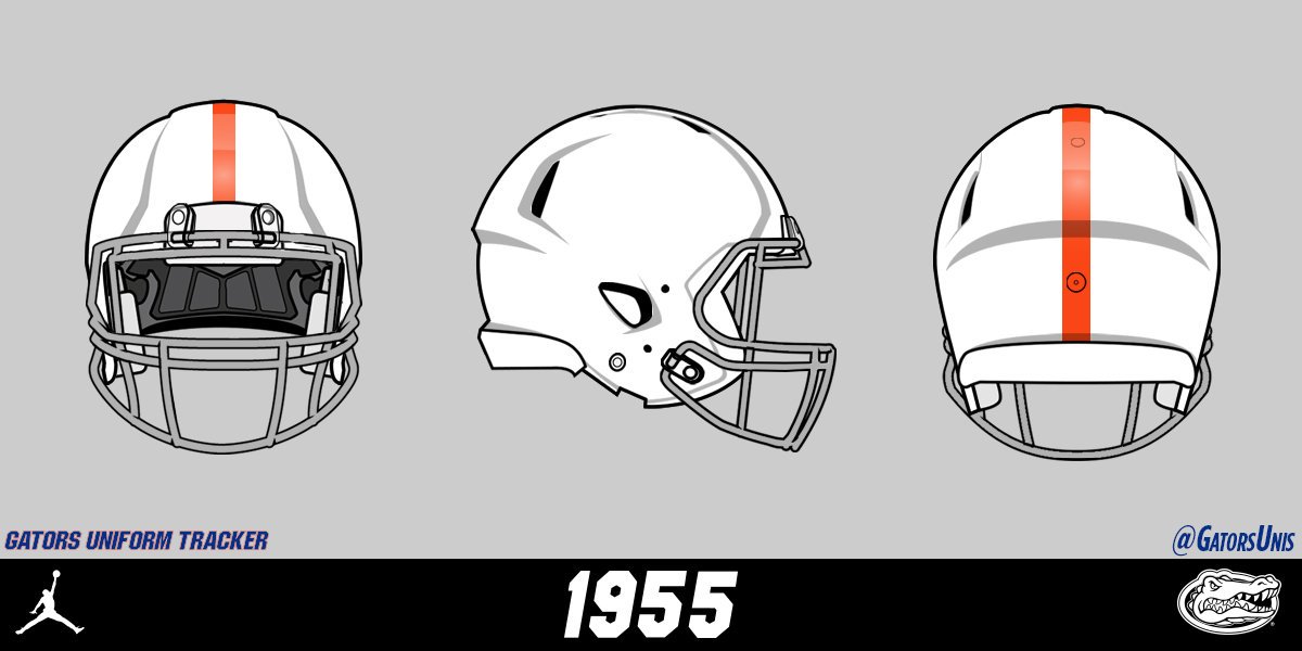 After opening the 1955 season against Mississippi State with the previous white helmets, coach Woodruff added black numbers to the helmet for the next game against Georgia Tech.Florida would keep this helmet design until the 1962 season.