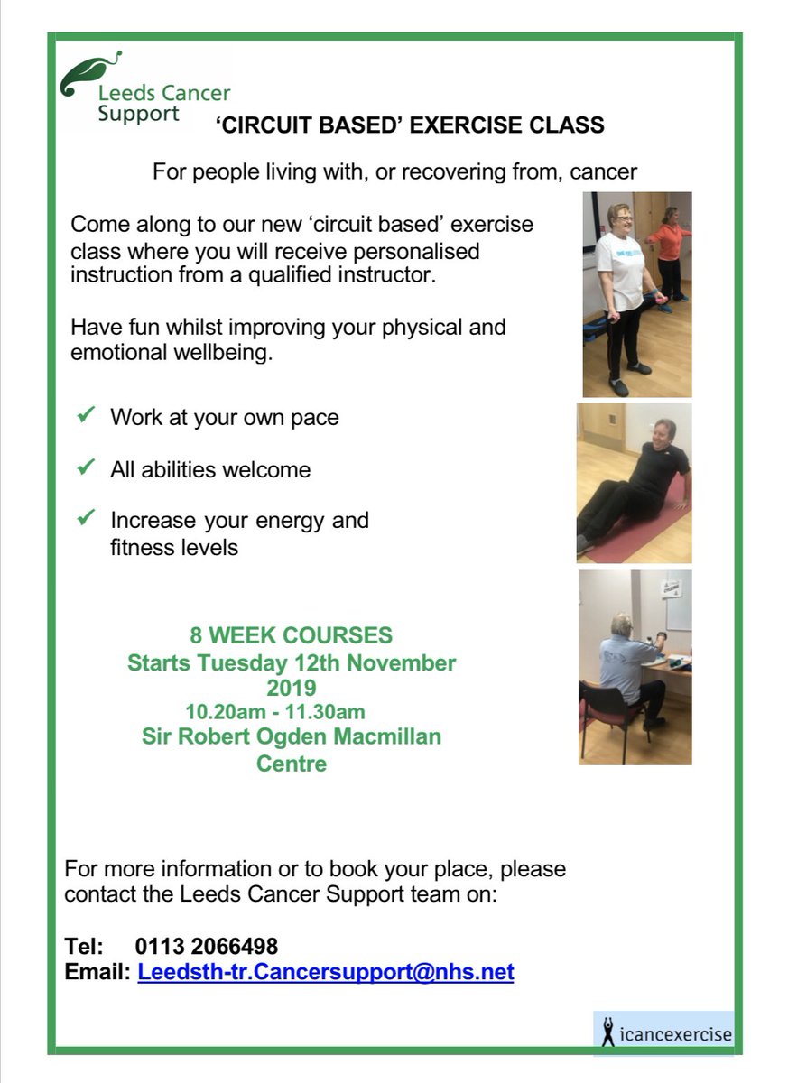 exercise_i's tweet image. Still some spaces available please RT &amp;amp; contact us now @LeedsCancerSup @LovinLeeds @ActiveLeeds @LTHTPhysio @LTHT_People @PatientExpLTHT @cancer5kYourWay @CSupportUK @RehabCancer @macmillancancer @Leeds_Cancer @maggiesyorks @LeedsCancer @InspiredbyVicki #cancerrecovery #exercise