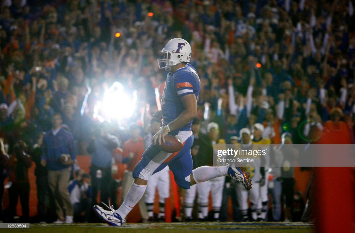 Then, in Tebow’s final game in The Swamp, Florida debuted new look white helmets for the 2009 Nike Pro Combat uniforms.“Nike designers immersed themselves in Gators’ history and lore to bring inspiration cues to the look and direction of the uniforms” -  http://FloridaGators.com 