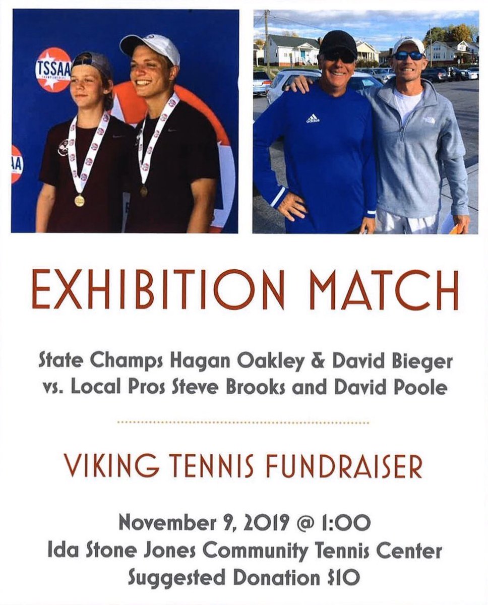 WOPI Bristol Radio and ESPN Tri-Cities (@vikingsespn981) on Twitter photo Viking Tennis Fundraiser tomorrow at Viking Courts, State Champions David Beiger/ Hagan Oakley play Steve Brooks/ David Poole and Vikings Tennis Day. Activities start at 10 am <a href="/EllanKitzmiller/">Ellan Kitzmiller</a> <a href="/BTCS_THS/">Tennessee High</a> <a href="/BTCS_District/">Bristol TN Schools</a> <a href="/BHCSports/">BristolSports</a> <a href="/wade4_wade/">Barry Wade, CAA</a> <a href="/MinisterofD/">John Monroe</a> Viking Tennis Fundraiser tomorrow at Viking Courts, State Champions David Beiger/ Hagan Oakley play Steve Brooks/ David Poole and Vikings Tennis Day. Activities start at 10 am <a href="/EllanKitzmiller/">Ellan Kitzmiller</a> <a href="/BTCS_THS/">Tennessee High</a> <a href="/BTCS_District/">Bristol TN Schools</a> <a href="/BHCSports/">BristolSports</a> <a href="/wade4_wade/">Barry Wade, CAA</a> <a href="/MinisterofD/">John Monroe</a>