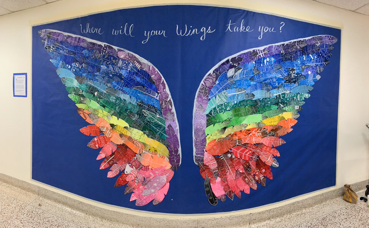 DarthMacGoogle's tweet photo. Our own tribute to the work of @colettemiller #globalangelwingsproject #angelwings created by gr3-6 Ss and our talented art teacher (not me) @TMSSCHOOL1 https://t.co/5DsNIkIlxH