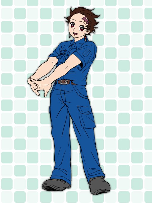 #自分の仕事着を鬼滅キャラに着せてみた

タグお借りして長男で描きましたー?
クソダサ作業着なんで実際インしてないしボタンはしっかり上まで止めてませんが長男はちゃんと着てそう笑
事務ならかわいい制服なのに…… 