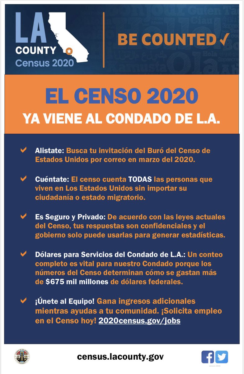 CSSDLA's tweet image. The #2020Census provides critical data that businesses, schools and many others use to #support our communities.
Every year, billions of 💸 in federal funding go to
👩🏽🚒fire depts.
📚schools &
🔑other resources based on census data. #BeCounted #LACounty #SupportLA