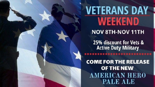 Stop by! 25% discount for Vets &amp; Active Duty Military during the whole weekend! On Veterans Day come try AIB's latest collaboration with St John’s Hops!  Made with local hops grown by veterans, released just in time for our Veterans Day Celebration...Cheers!!! 🍺🍺🍺

#verobeach