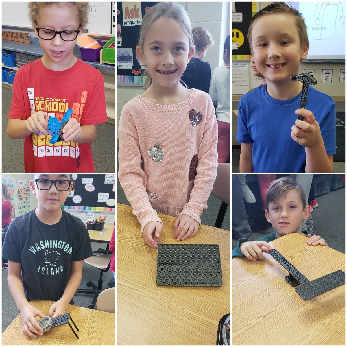 DoubekRobin's tweet photo. On #NationalSTEMDay these 3rd Ss took time to think differently- making something with only 5 Vex pieces and 5 minutes. Most recognized their creation as a simple machine! #teachingwin @LeggeeLeopards #explore158 #STEMDay2019 https://t.co/rsJR8WiE7B