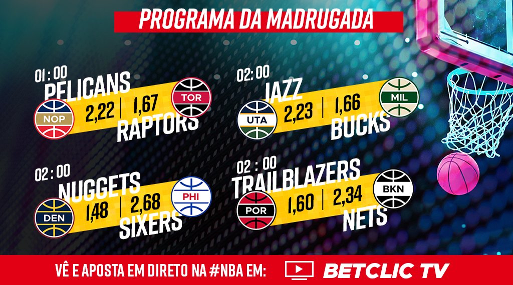 🏀 Mais uma noite recheada de #NBA!

➡️ Dá RT + Username Betclic

Se os Cleveland vencerem em casa de Washington, vamos sortear 10€ de #BónusBetclic por 5 pessoas.
Pago na segunda-feira.