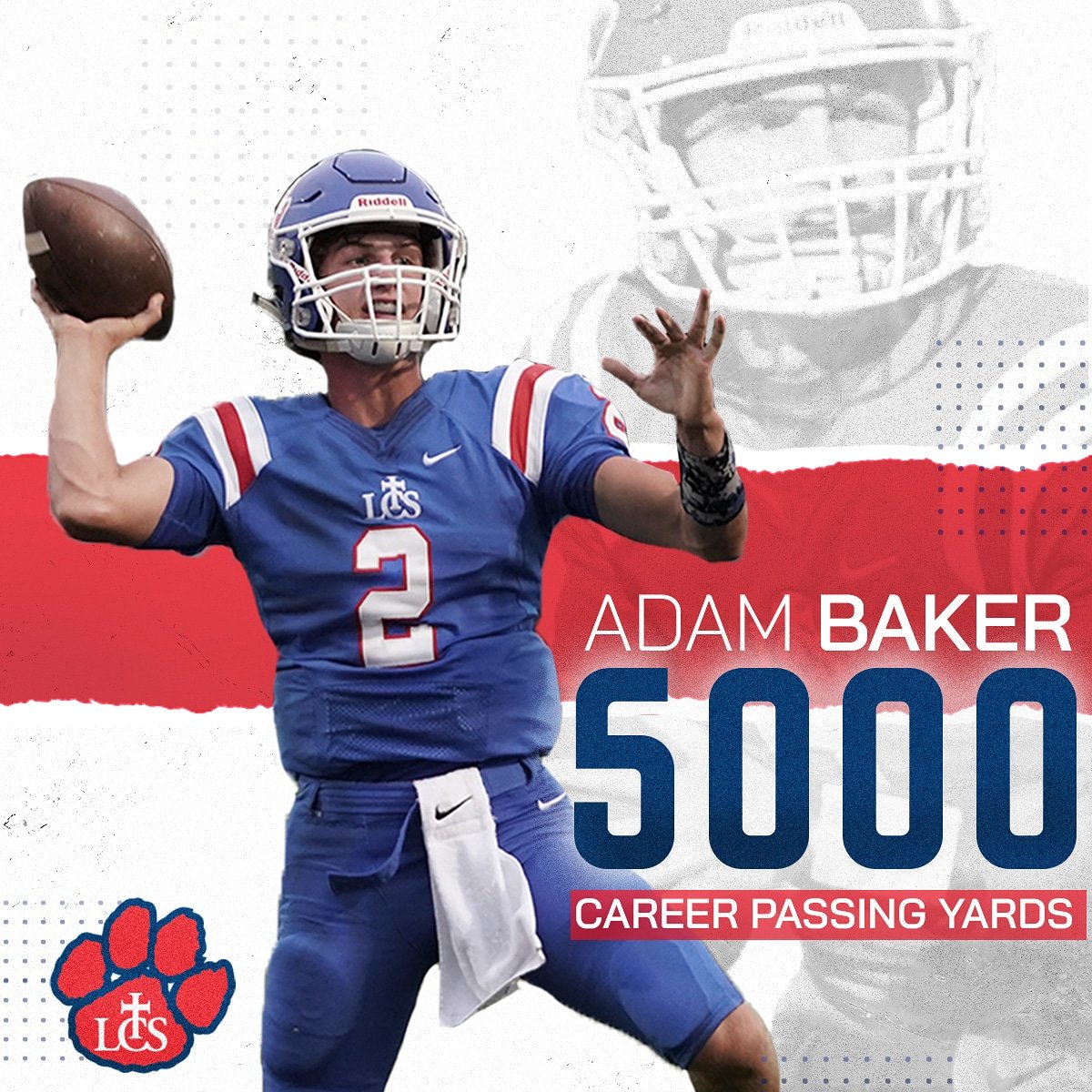 LCSCougars's tweet photo. With a 21-yard pass to Braman in the first quarter, Adam Baker has just reached a historic milestone, 5,000 career passing yards! Way to #GoCougars! https://t.co/qw1R0QFp8V