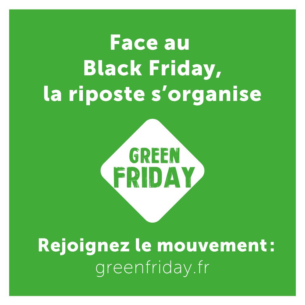 [3ème édition du #GreenFriday]
3 ans déjà qu’ensemble, nous disons NON à l’hyperconsommation !🛒🛍📢
Vendredi 29 novembre, jour du #BlackFriday, pas de remises et 10% du chiffre d’affaires reversés à des associations partout en France. 
On est prêt pour le 3ème round ! ✊