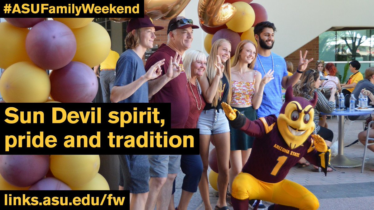 Are you ready for #ASUFamilyWeekend? We look forward to seeing students, family, and friends explore all four of our campuses. Check out the complete list of events below! 
eoss.asu.edu/familyweekend/…