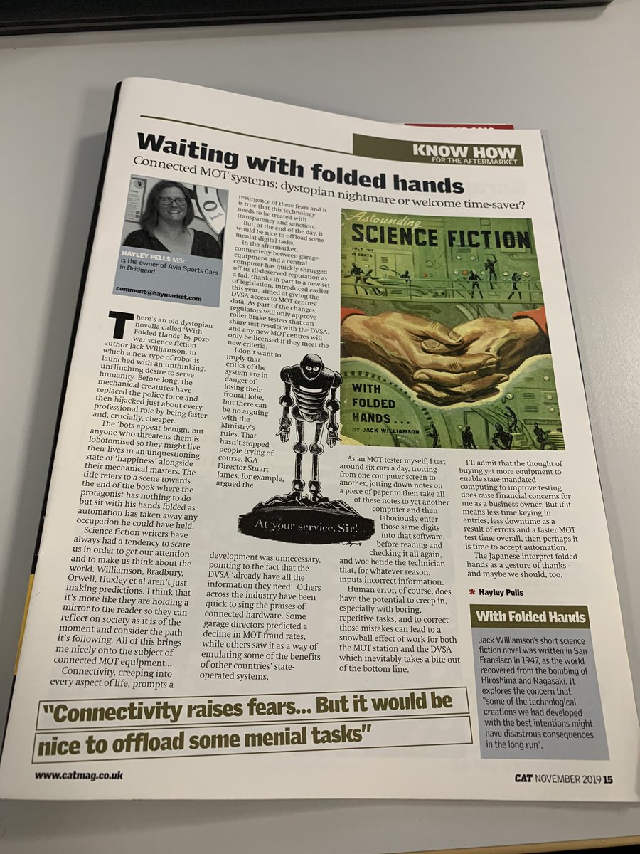 TopTechnician08's tweet photo. Hi @aviahayley great article in this months CAT magazine 👍🏻. I love the ‘Sci Fi’ references and look forward to your next article. Keep up the good work 🔧😁🚗 https://t.co/8MGJKbc39S