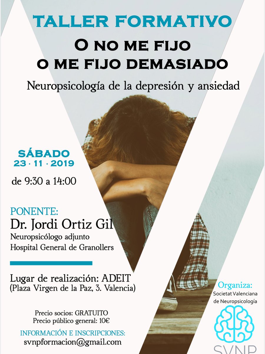 SVNP_'s tweet photo. El próximo sábado 23 de noviembre, de 9:30 a 14:00 en @ADEITUV taller sobre #NPS de la depresión y ansiedad;

Gratuito para socios de la @SVNP_ !! INSCRÍBETE 😉👍🏼

Más información en el cartel adjunto. https://t.co/vtFxheaBVx