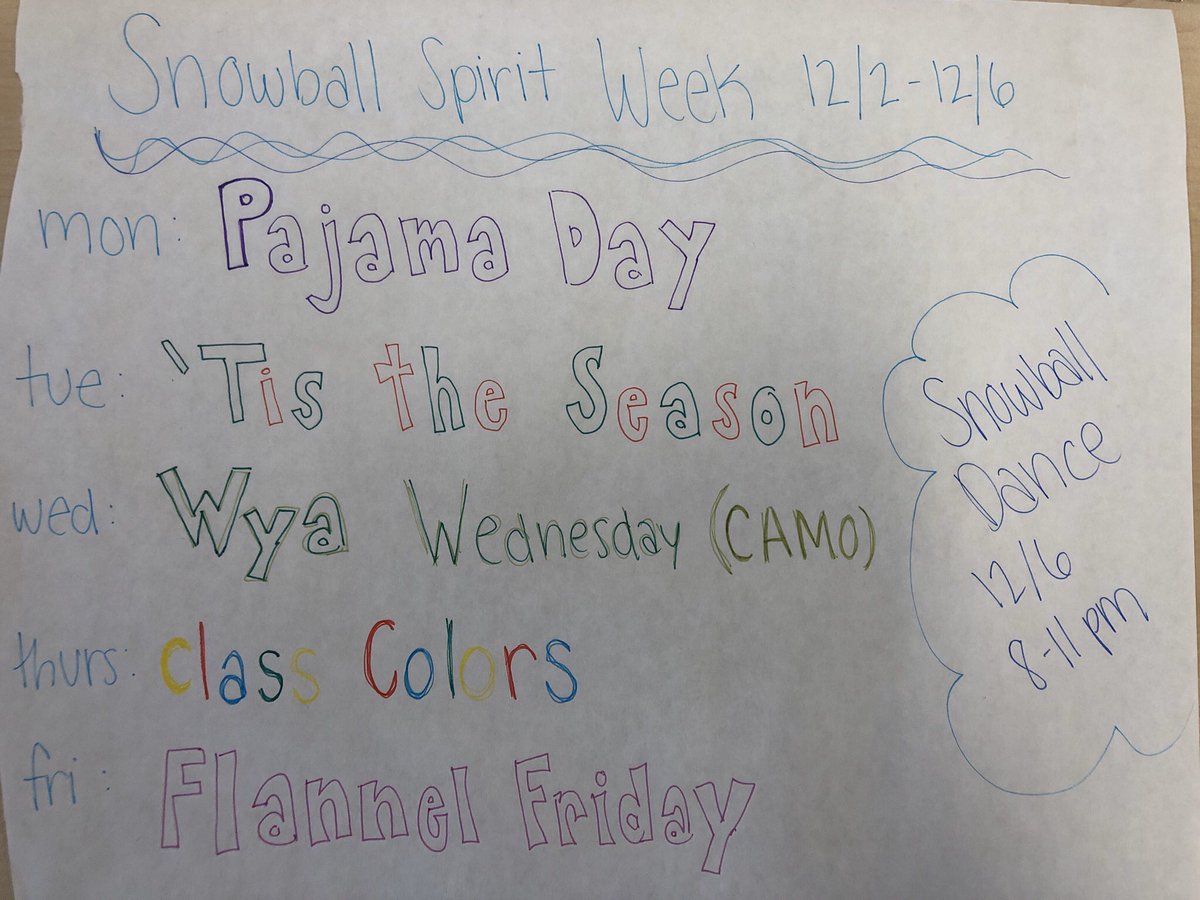 WestStuGo's tweet photo. Snowball Spirit Week! (12/2-12/6)☃️We will publish the voting link for 19/20 Snowball Court next week! https://t.co/qKNHi7KPAV
