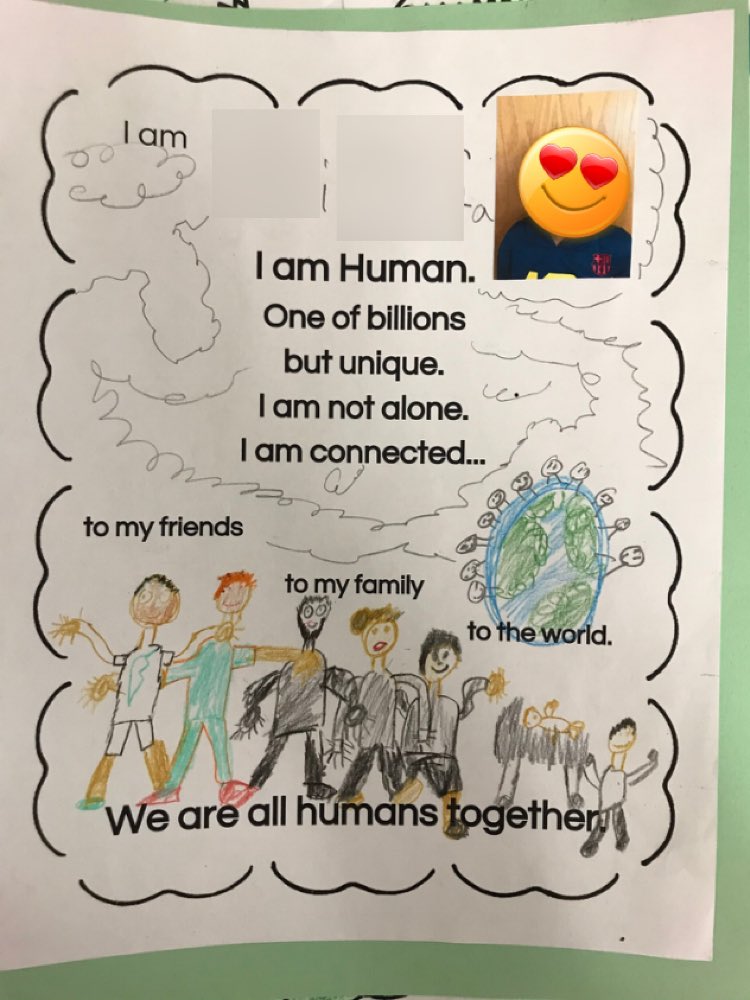 After reading I Am Human, students discussed how they are all unique yet connected. Students celebrated their different backgrounds and shared their full name with the class! #socioculturalcompetence