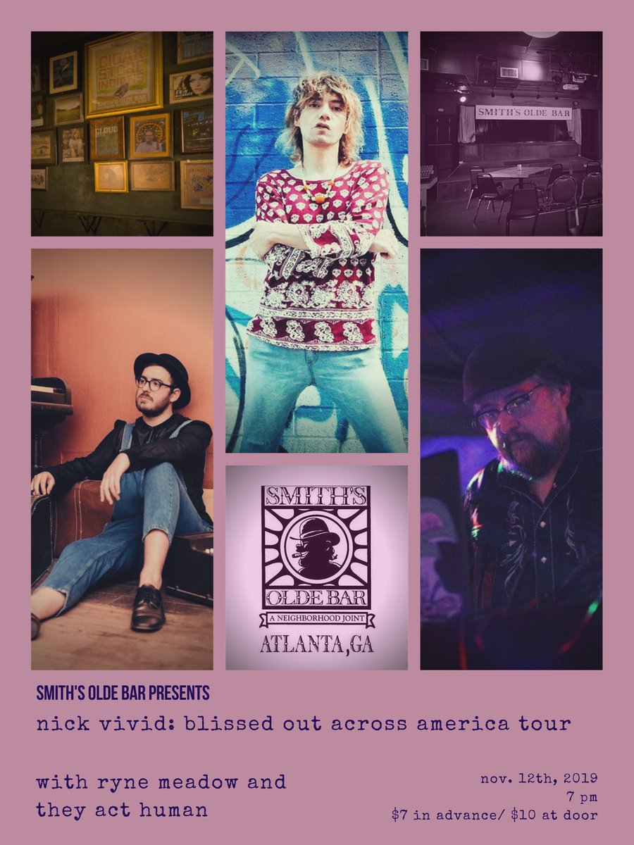 Art Sunday (@theyacthuman) on Twitter photo Nov. 12 at <a href="/SmithsOldeBar/">Smith's Olde Bar</a> #theyacthuman will be playing with the epic @nickvividrocks and <a href="/RyneMeadow/">Ryne Meadow</a> ..dont miss this ..7pm .. #Atlanta #danceparty #atlmusic #electronicmusic #experimentalmusic #musicblog #atlantartist #atlevent Nov. 12 at <a href="/SmithsOldeBar/">Smith's Olde Bar</a> #theyacthuman will be playing with the epic @nickvividrocks and <a href="/RyneMeadow/">Ryne Meadow</a> ..dont miss this ..7pm .. #Atlanta #danceparty #atlmusic #electronicmusic #experimentalmusic #musicblog #atlantartist #atlevent