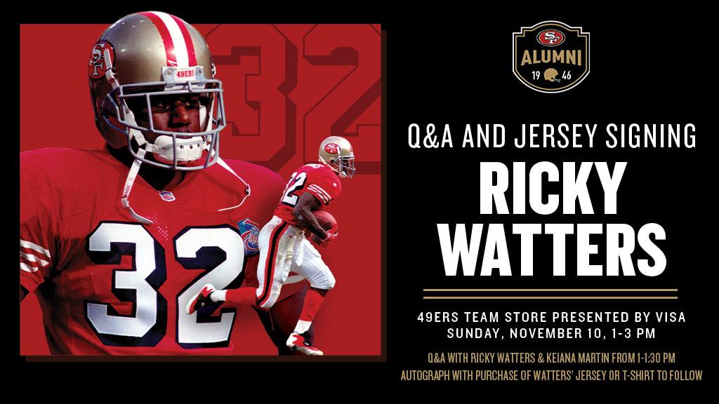 San Francisco 49ers on X: 'Stop by the Team Store at @LevisStadium this  Sunday for a Meet & Greet with @RickyWatters! Details:   @mitchell_ness jersey:    / X