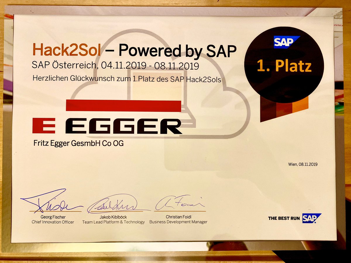 muellersteff's tweet photo. #egger #sap #hack2sol https://t.co/zF0rwUFms4 Place winner 4 a SAP Cloud integrated claim management solution with automated proposals for the error category based on machine learning in a mixed desktop/mobile usecase #digitaltransformation #4eggernotjustabuzzword  #eggergroup https://t.co/FSQ0FiClts