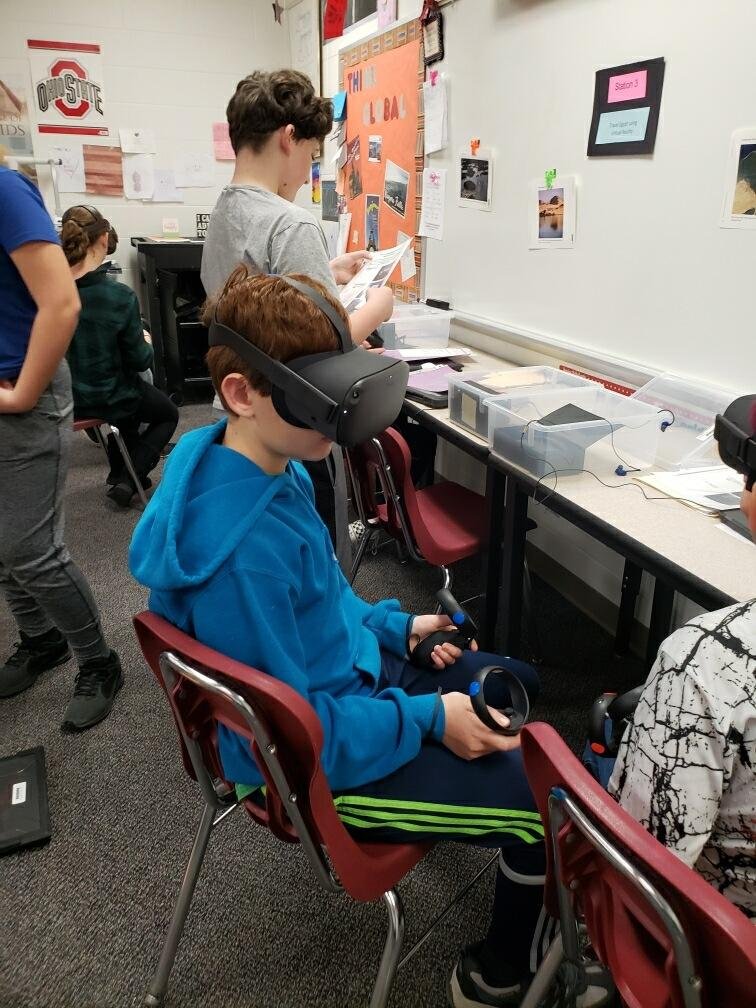 Students in Mrs. Lowry's Social Studies classroom using Virtual Reality to explore and learn about ancient Egypt. <a href="/DempseyMS/">Dempsey Middle School</a> #blendedlearning