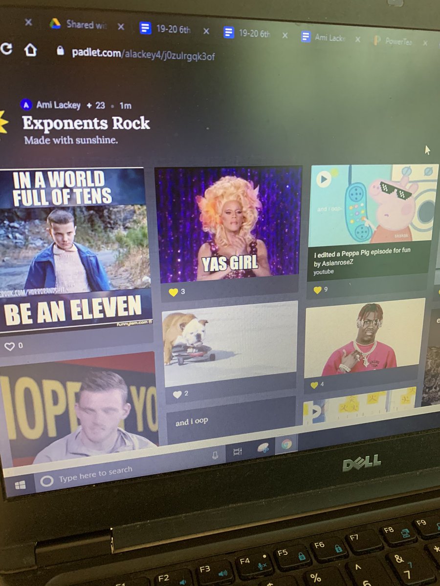 Exponents rock! Feelings on exponents added to a #padlet #technology #teach #math #blackwatermiddleexperience