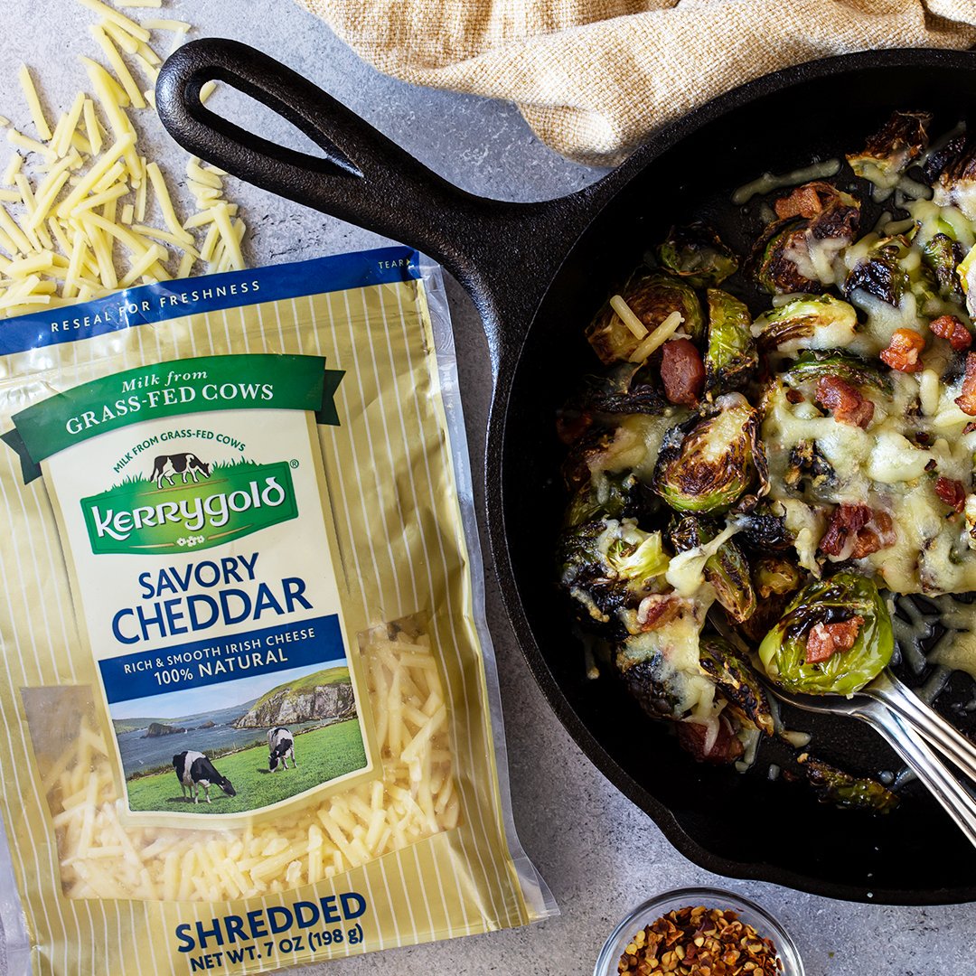 These flavorful Roasted Brussels Sprouts with Savory Cheddar and Pancetta are perfect for your weekend menu. kerrygoldusa.com/recipes/oven-r…