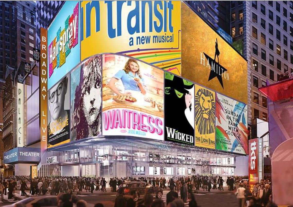 InTransitTweet's tweet image. Check out these artist's renderings for proposed Palace Theater renovations with cool new wrap-around signage...must have been created around the time of the Hairspray Live broadcast (Dec 7, 2016), four days before @InTransitBway opened on Broadway.