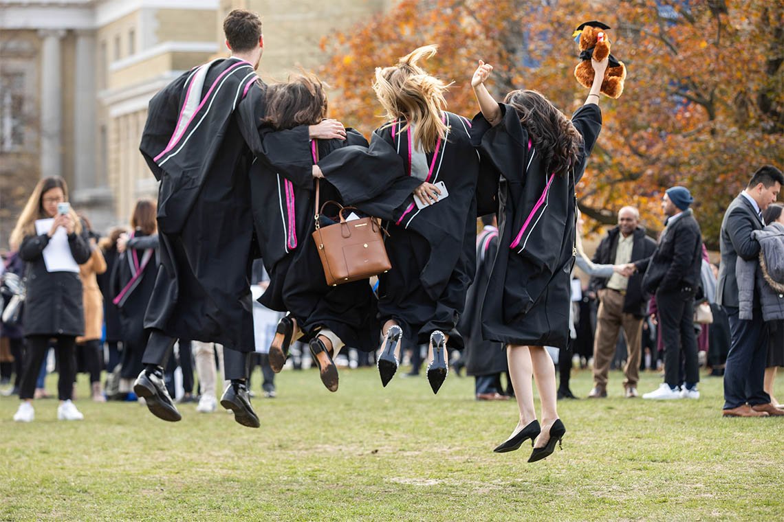 UofT's tweet photo. Jumping for joy: 12 of our favourite photos from this year's #UofTGrad19 fall convocation #UofT 📸 https://t.co/EPy7tV523z https://t.co/UzLiM1TUDD