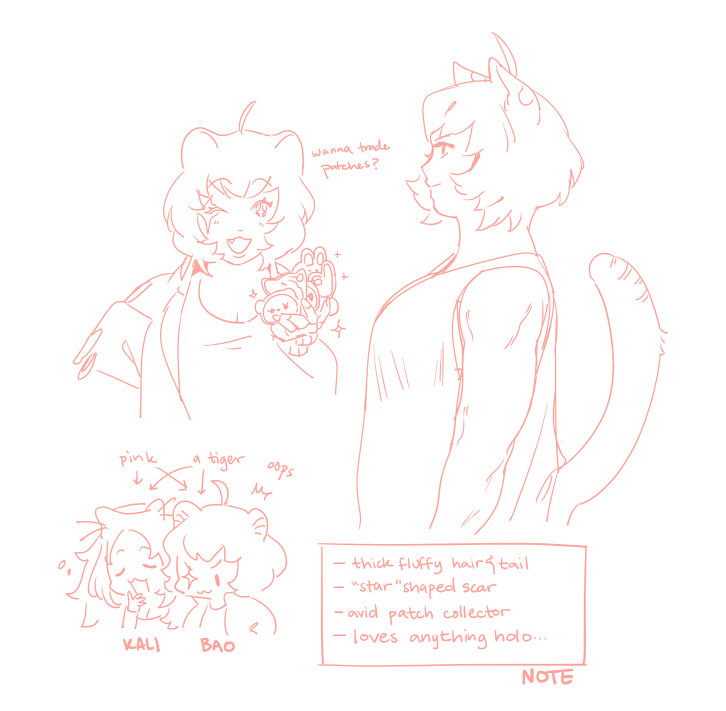 time to finally post these maybe?! some of the art i did for my enamel pin extras + i added some character notes for themm ?? 