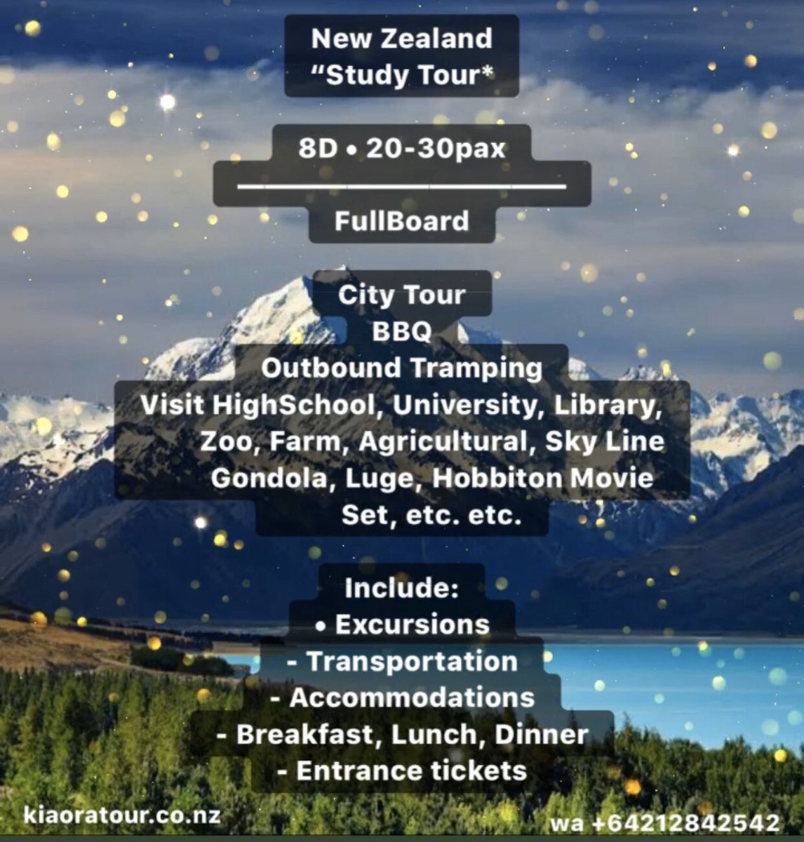 syarief_thalib's tweet photo. New Zealand Study Tour • Intermediate • High School • University • Budget/Private/Group
#studybanding #smp #sma #selandiabaru #privatetour #grouptour #budget #pelajar #murah #customised https://t.co/5hOsSkeP5u
