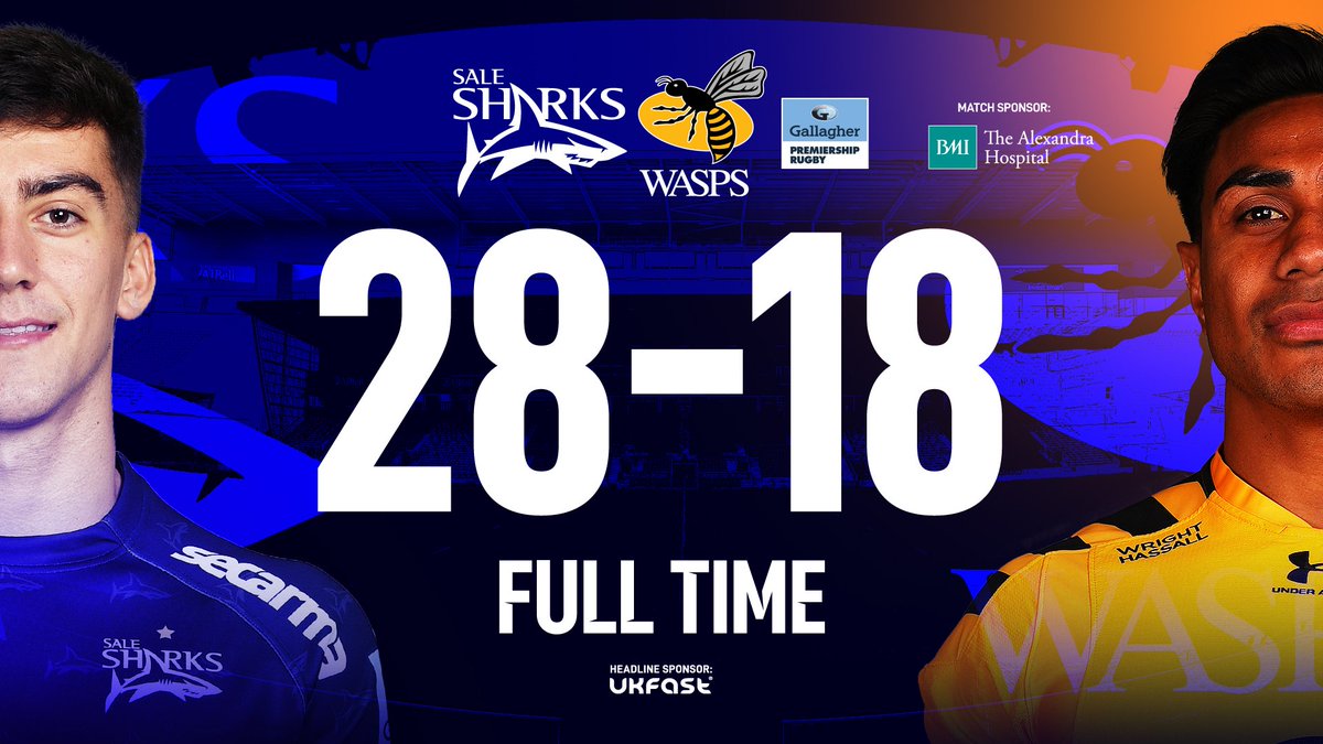 Sale Sharks🦈 (@SaleSharksRugby) on Twitter photo 2019-11-08 21:48:50 FULL TIME 🦈🐝 | Sale Sharks 28 - 18 @WaspsRugby #SALvWAS | @BMITheAlexandra | @UKFast FULL TIME 🦈🐝 | Sale Sharks 28 - 18 @WaspsRugby #SALvWAS | @BMITheAlexandra | @UKFast