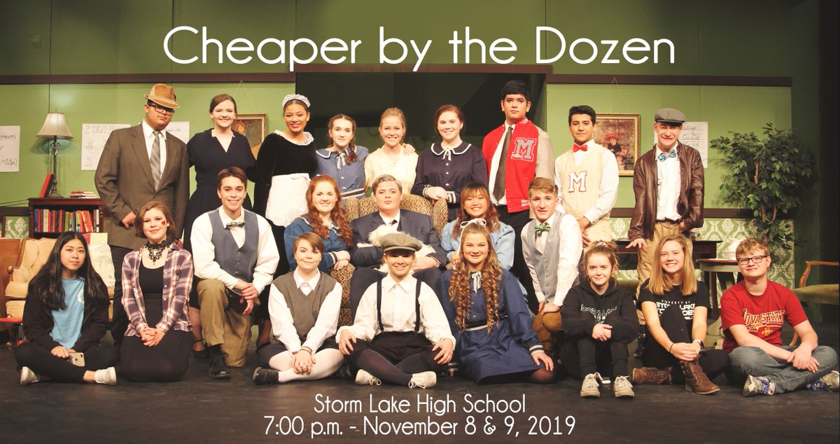 StormLakeHighS2's tweet photo. The cast and crew are ready! Come watch them in action tonight in Cheaper by the Dozen at 7:00 or Saturday at 7:00 in the Storm Lake High School Auditorium. Tickets are $5 for students and $7 for adults. This show is a must see! #AmericasSchool https://t.co/i2yjdRaX9G