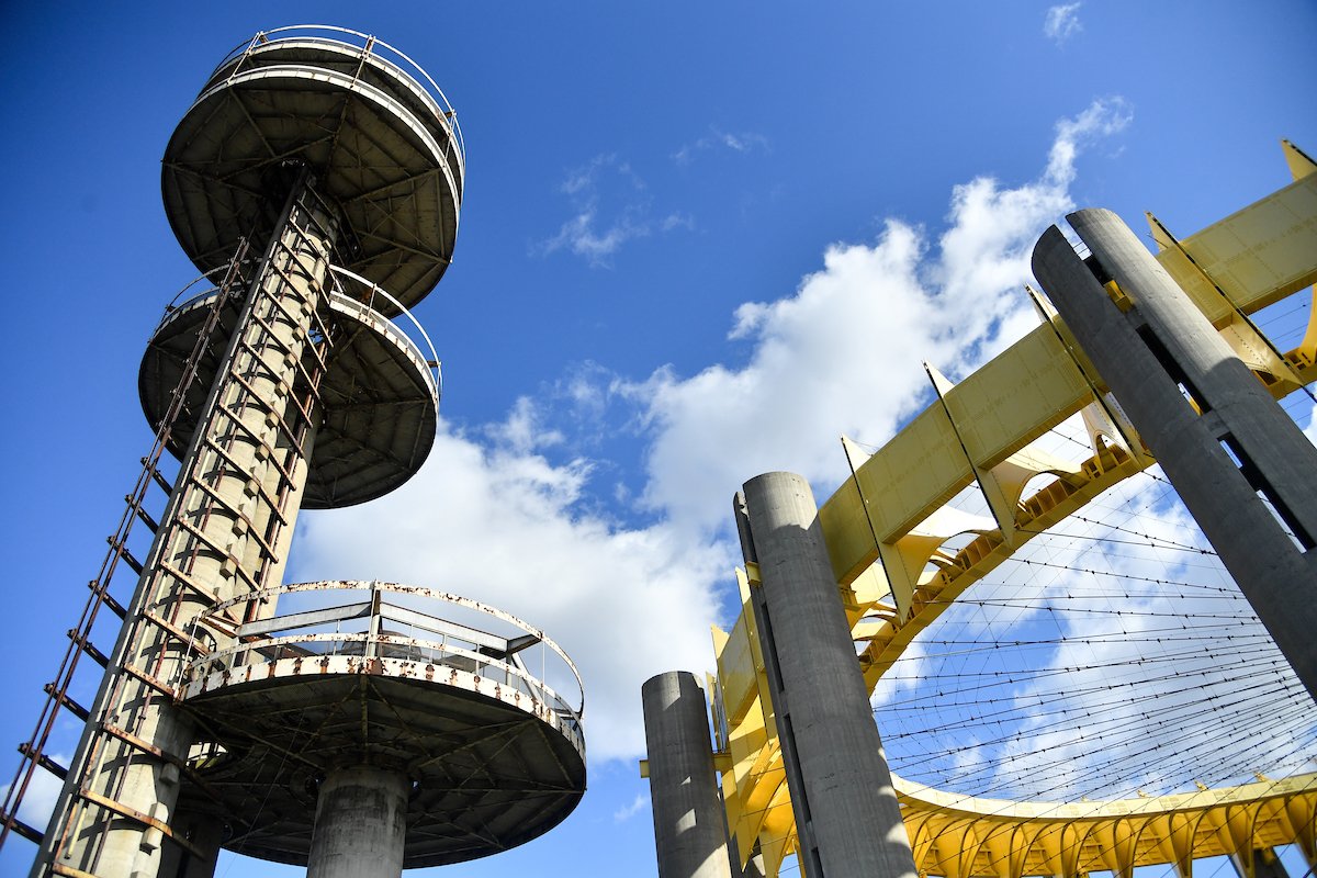 NYCParks's tweet photo. Today we broke ground on the reconstruction of the historic New York State Pavilion Observation Towers — the first major efforts to preserve the structures since their construction for the 1964 World's Fair! Learn more: https://t.co/yv8z9vOzxp https://t.co/K4Zu4fxFE6