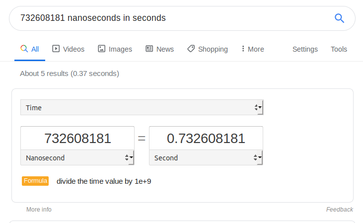 Google conversion to 0.732608181 seconds